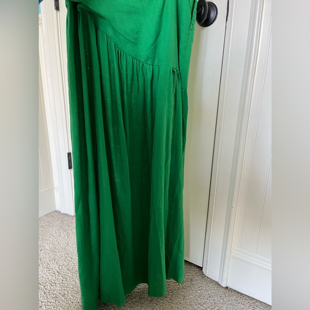 green maxi skirt with slit linen
